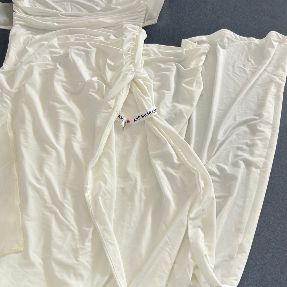 Lucy in the Sky Cream Maxi Dress with High Thigh Slit - Picture 6 of 9